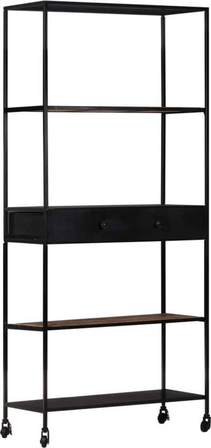 The Living Store Boekenkast Industrieel 80x35x180 cm Ruw mangohout 4 schappen 1 lade Boekenkast Houten Boekenkast Industriele Meubels Vintage Boekenkast Bibliotheek - Foto 2