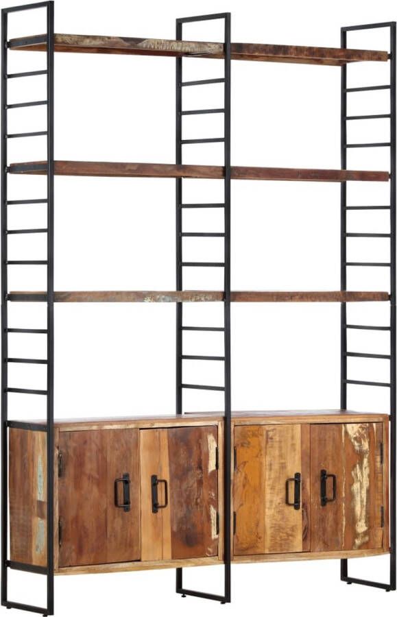 The Living Store Boekenkast Industriële Stijl 124x30x180 cm Massief gerecycled hout en ijzeren frame - Foto 2