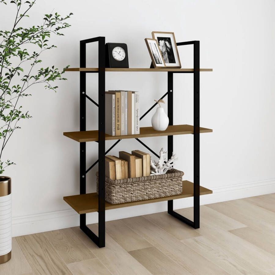 The Living Store Boekenkast met 3 schappen 80x30x105 cm massief grenenhout bruin Kast - Foto 2