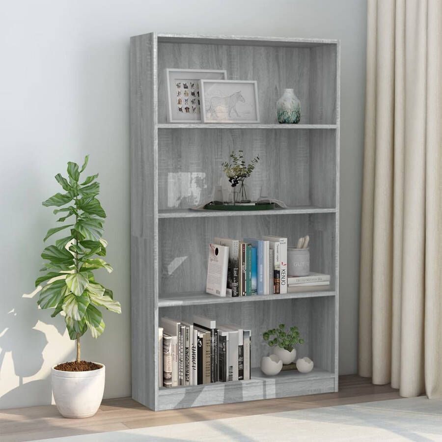 The Living Store Boekenkast Grijs sonoma eiken 80 x 24 x 142 cm Met 4-laags ontwerp - Foto 2