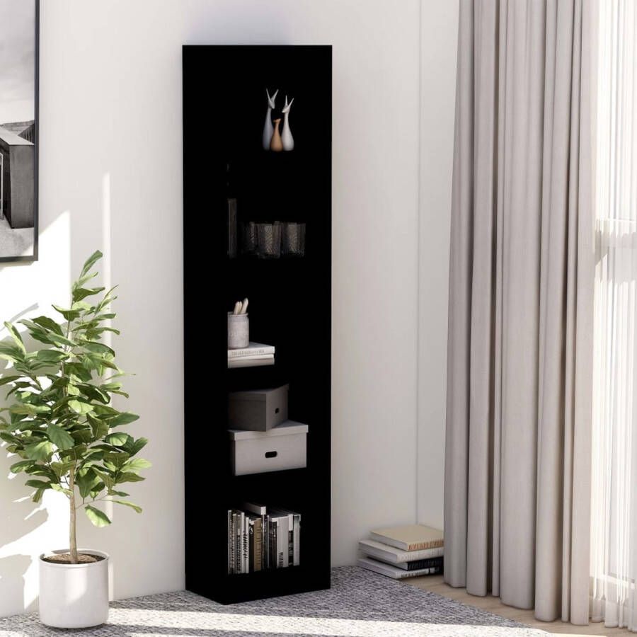 The Living Store Boekenkast met 5 schappen 40x24x175 cm bewerkt hout zwart Kast - Foto 2