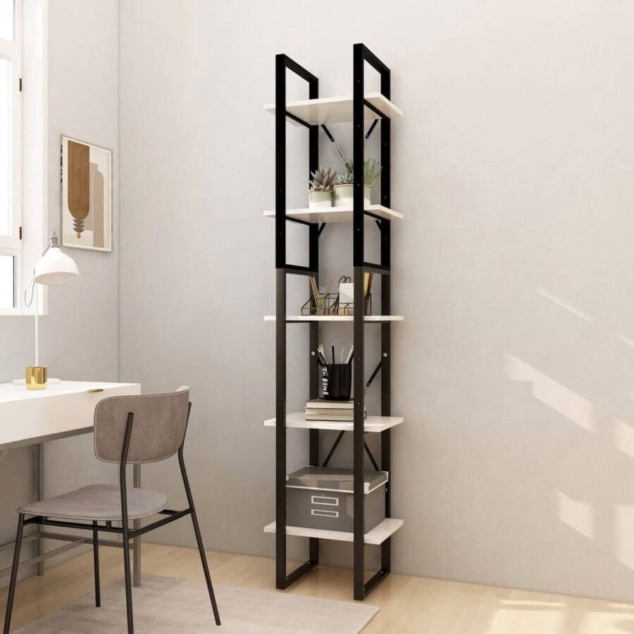 The Living Store Boekenkast met 5 schappen 40x30x175 cm grenenhout wit Kast - Foto 2