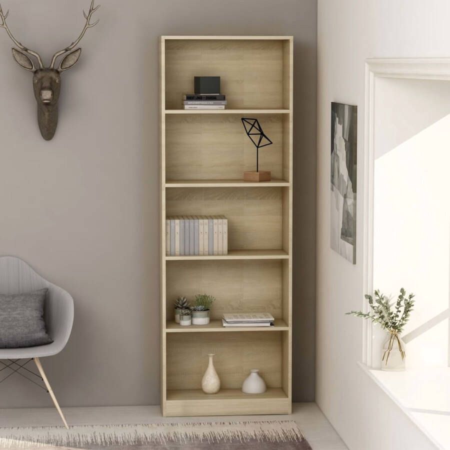 The Living Store Boekenkast met 5 schappen 60x24x175 cm bewerkt hout sonoma eik Kast - Foto 2