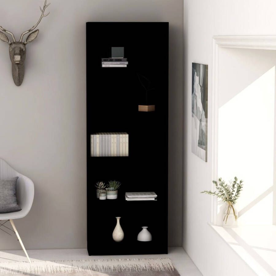 The Living Store Boekenkast met 5 schappen 60x24x175 cm bewerkt hout zwart Kast - Foto 2