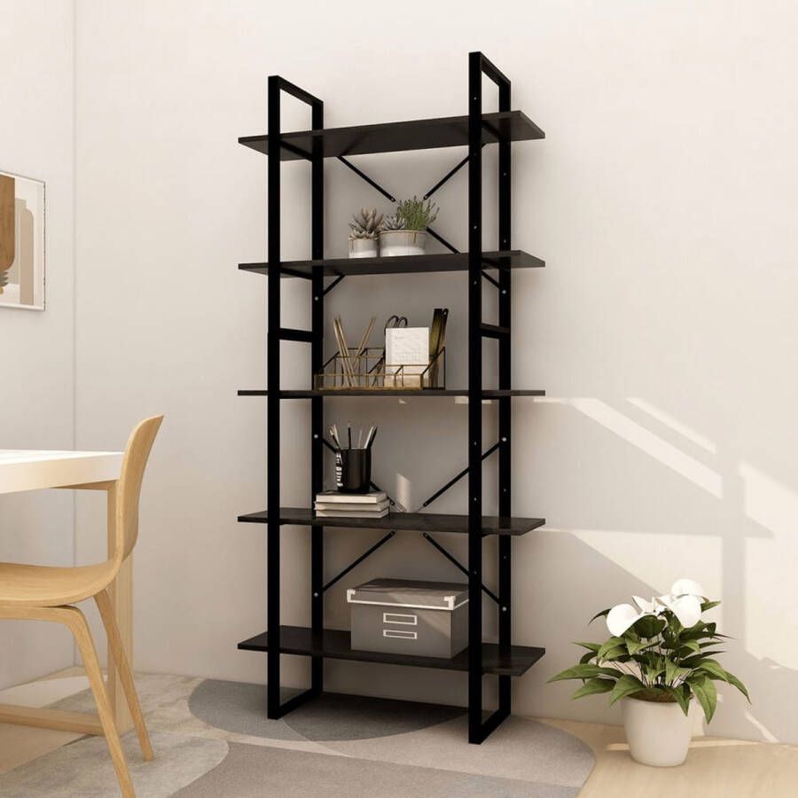 The Living Store Boekenkast met 5 schappen 80x30x175 cm grenenhout zwart Kast - Foto 3