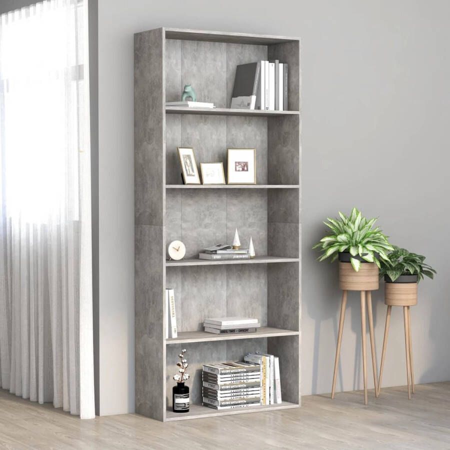 The Living Store Boekenkast met 5 schappen 80x30x189 cm spaanplaat betongrijs Kast - Foto 2