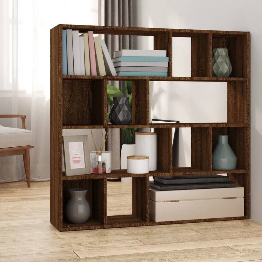 The Living Store Boekenkast Roomdivider 105x24x102 cm Bruineiken Stevig materiaal Boekenkast Kamerscherm Houten Boekenkast Bruine Eiken Boekenkast Opbergkast