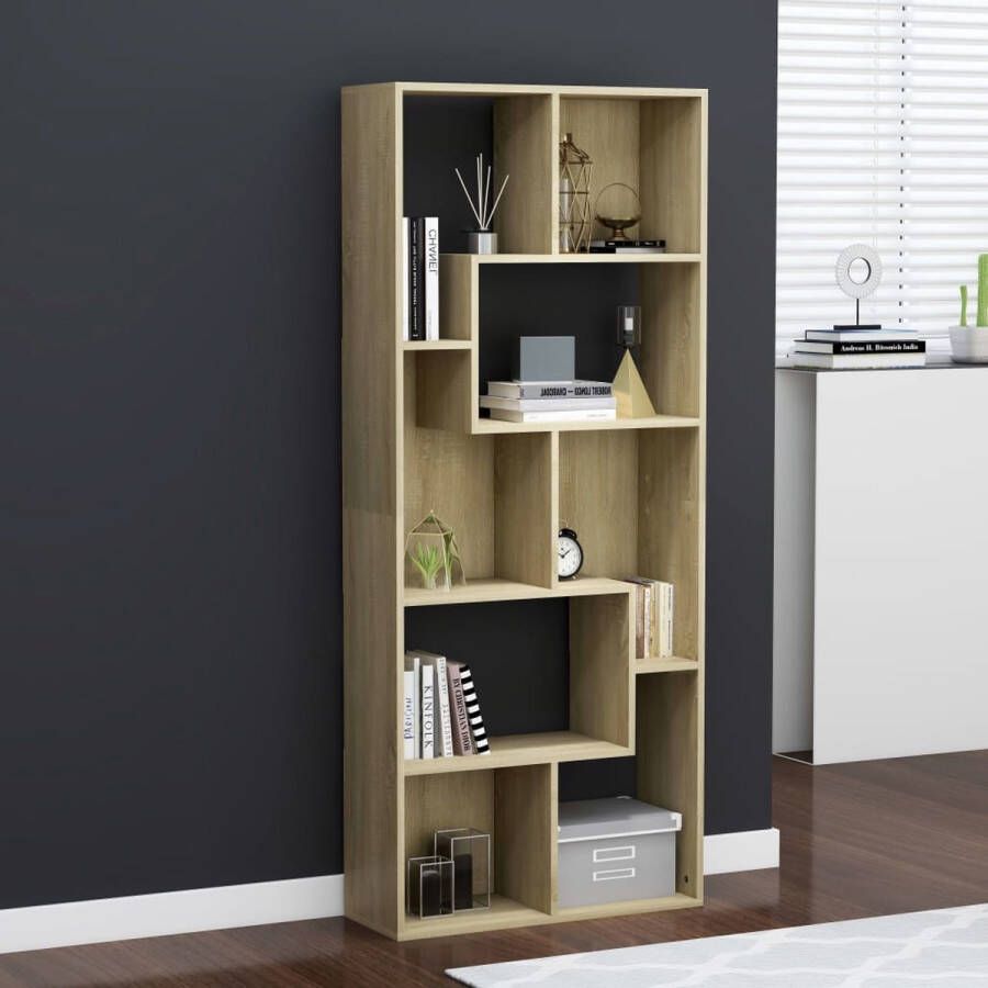 The Living Store Boekenkast 67x24x161 cm bewerkt hout sonoma eikenkleurig Boekenkast Houten Boekenkast Salontafel Tv Tafel Bruine Boekenkast - Foto 2
