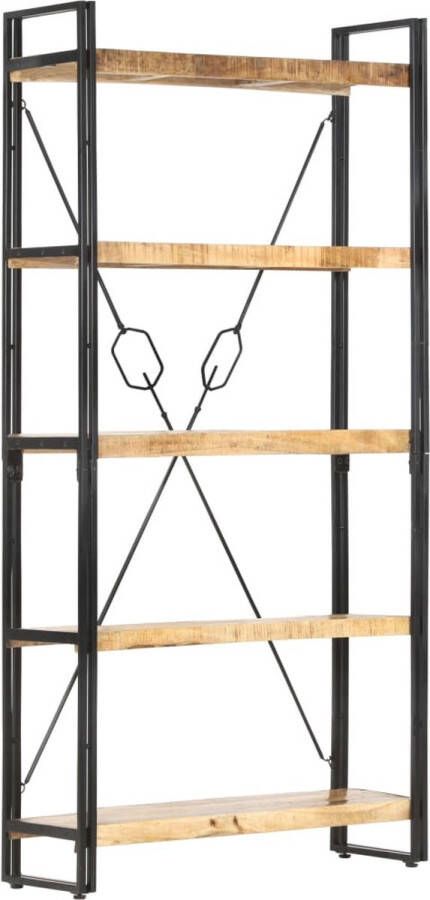 The Living Store Boekenkast Vintage 90 x 30 x 180 cm Massief mangohout Industrieel Boekenkast Vintage Industriele Boekenkast Mangohouten Boekenkast Boekenplank Bibliotheek - Foto 2