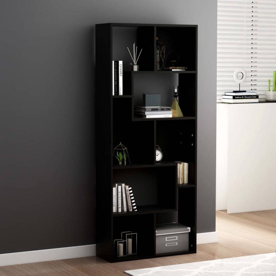 The Living Store Boekenkast Zwart 67 x 24 x 161 cm Hoogwaardig spaanplaat Montagematerialen inbegrepen - Foto 2