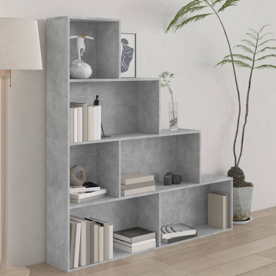 The Living Store Boekenkast kamerscherm 155x24x160 cm bewerkt hout betongrijs Kast - Foto 2