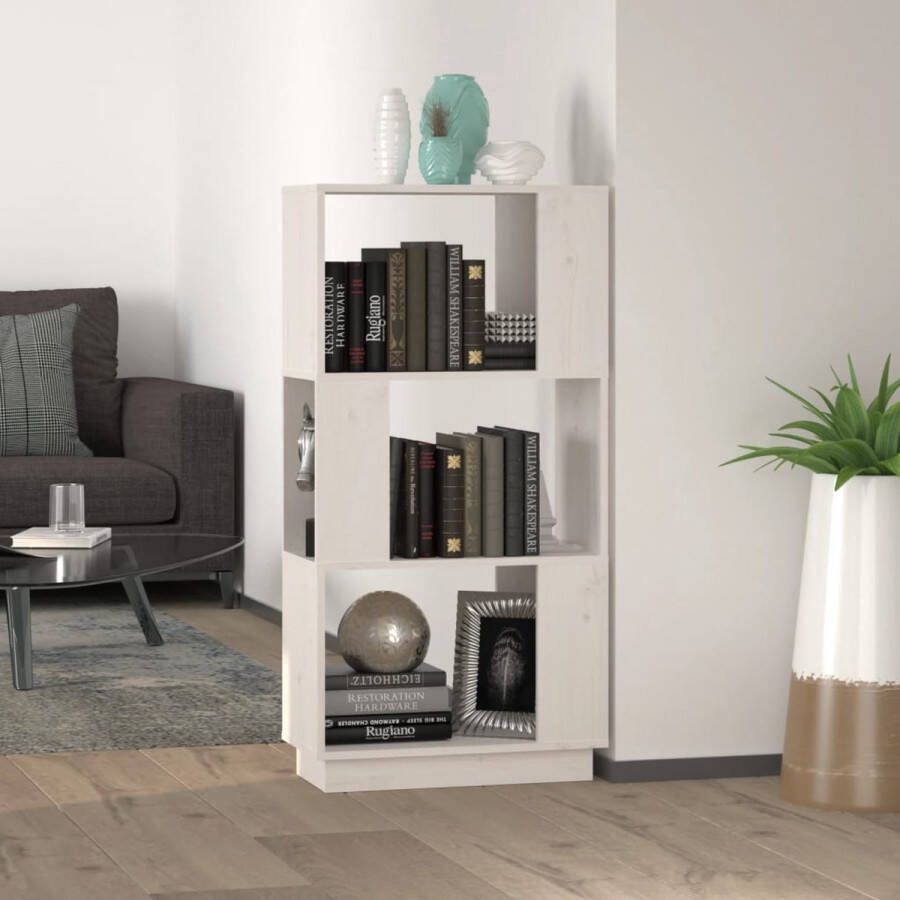 The Living Store Boekenkast kamerscherm 51x25x101 cm massief grenenhout wit Kast - Foto 2