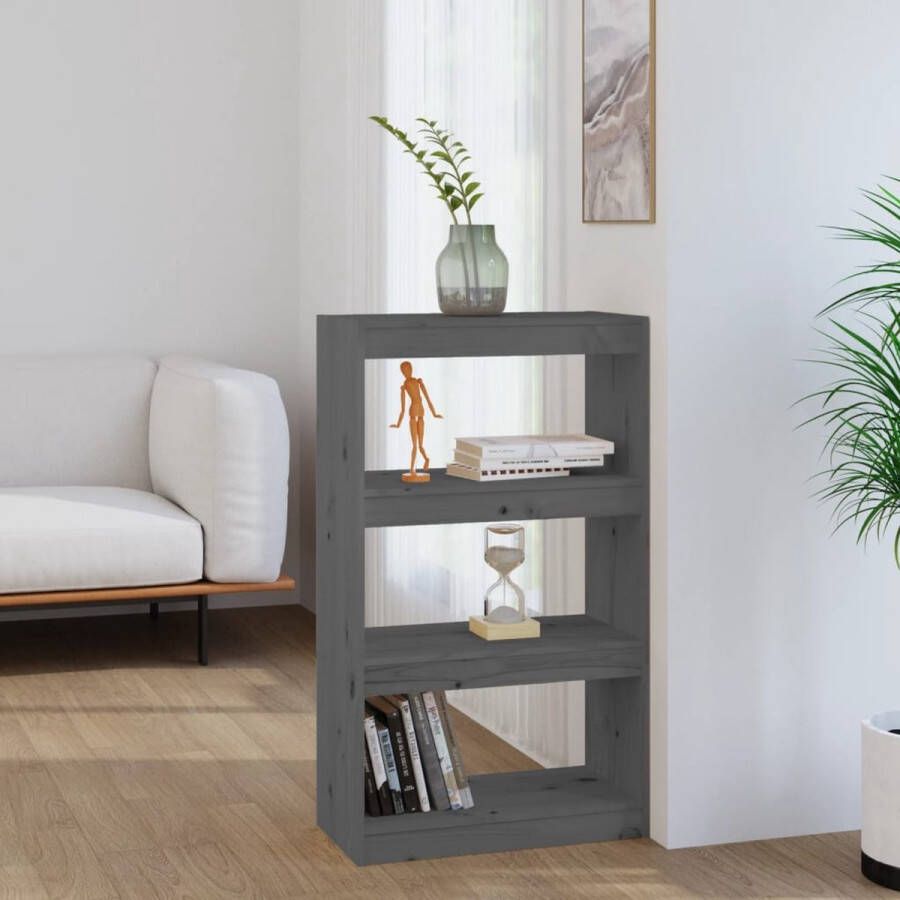 The Living Store Boekenkast kamerscherm 60x30x103-5 cm massief grenenhout grijs Kast - Foto 2