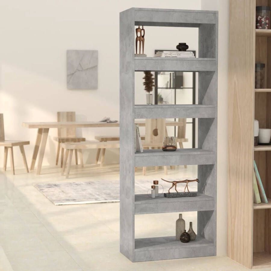 The Living Store Boekenkast Betongrijs 60 x 30 x 166 cm Houten kast als scheidingswand Montage vereist - Foto 2