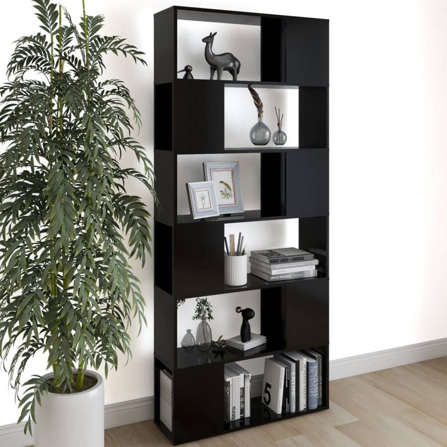 The Living Store Boekenkast kamerscherm 80x24x186 cm spaanplaat zwart Kast - Foto 2