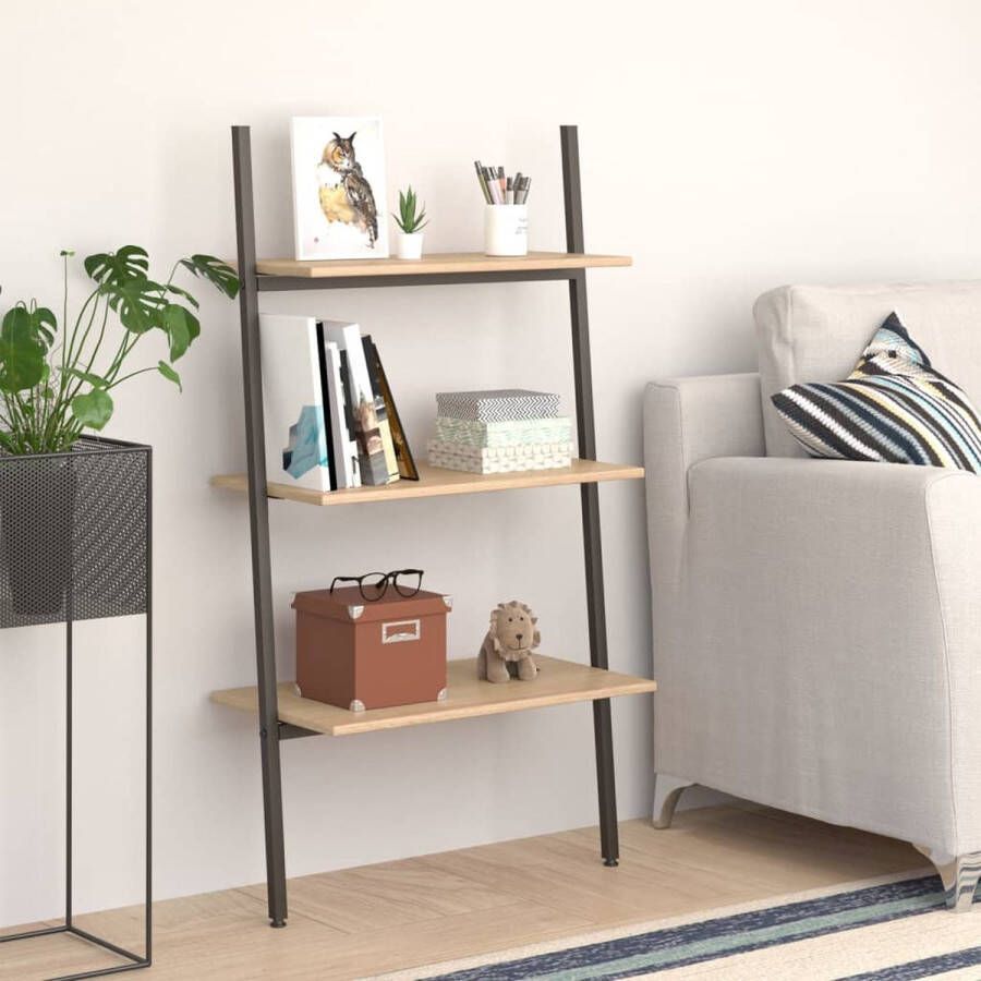 The Living Store Boekenrek met 3 schappen Lichtbruin Zwart 64 x 34 x 116 cm Sterke stalen constructie - Foto 2