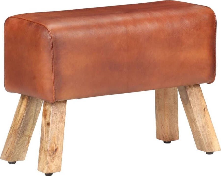 The Living Store Bokbank Vintage 58 x 25 x 43 cm Echt Leer Massief Mangohout Bruin Lichthout - Foto 2