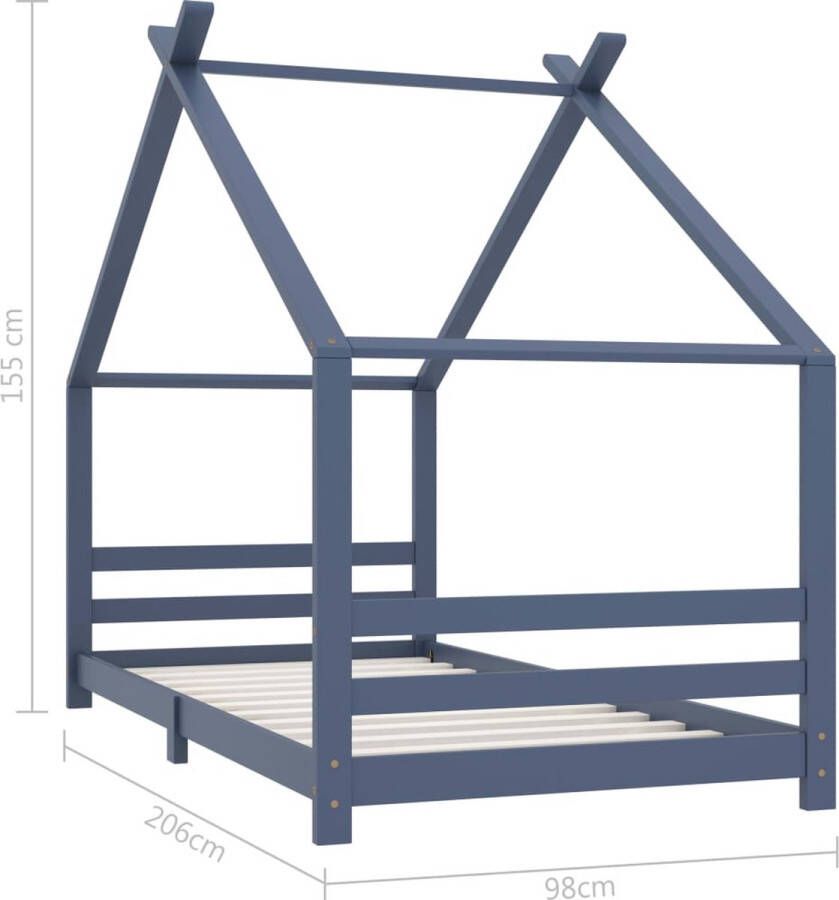 The Living Store Boomhut Bedframe Grijs 206x98x155 cm Geschikt voor 90x200 cm matras Houten bedframe van massief grenenhout en multiplex voor de ultieme slaapplek in de kinderkamer Let op- matras en gordijnen niet inbegrepen Montage vereist - Foto 2