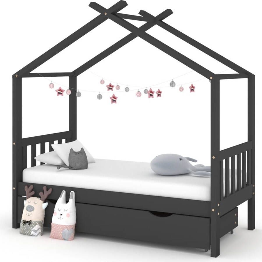 The Living Store Boomhut Kinderbedframe met lade 166x87x190 cm Donkergrijs Kinderbed Boomhutbed Kidsbed Houten Bed Kinderkamerinrichting