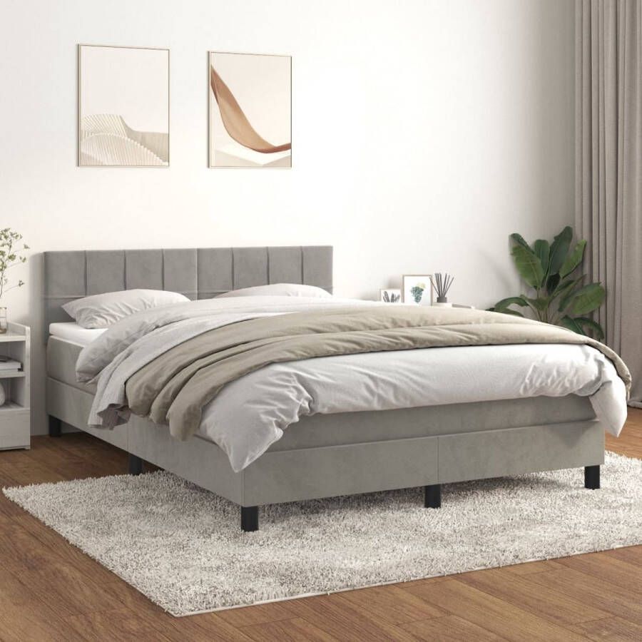 The Living Store Boxpringbed Fluweel Pocketvering Middelhard Lichtgrijs 193x144x78 88cm Incl Matras en Topmatras Boxspringbed Fluweel Bed Tweepersoons Bed Grijs Bed Pocketed Spring Mattress