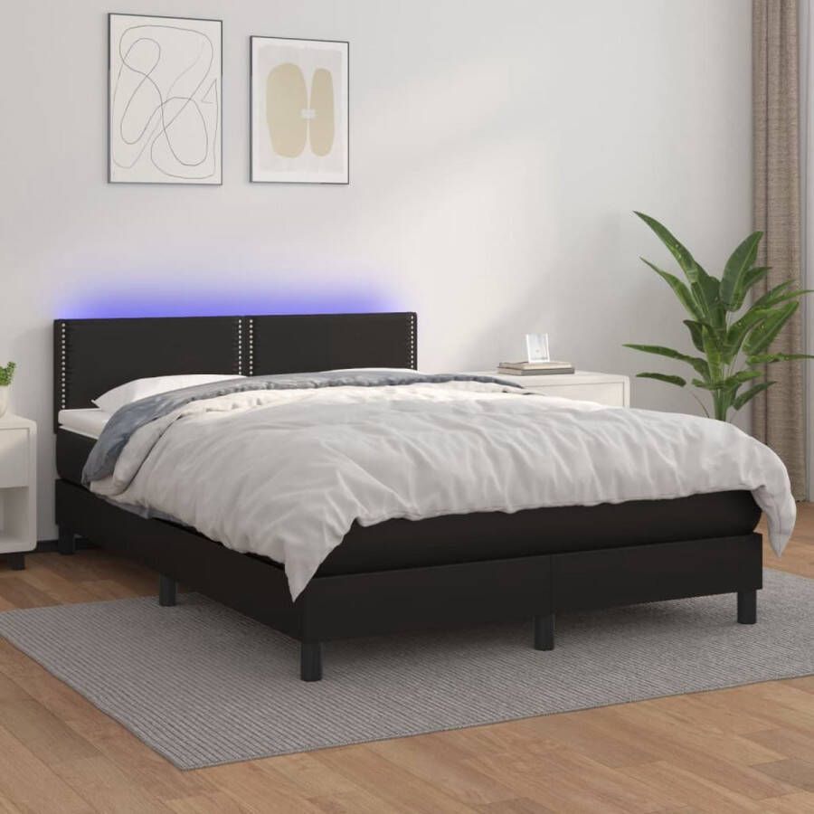 The Living Store Boxspring met matras en LED kunstleer zwart 140x190 cm Boxspring Boxsprings Bed Slaapmeubel Boxspringbed Boxspring Bed Tweepersoonsbed Bed Met Matras Bedframe Ledikant Bed Met LED