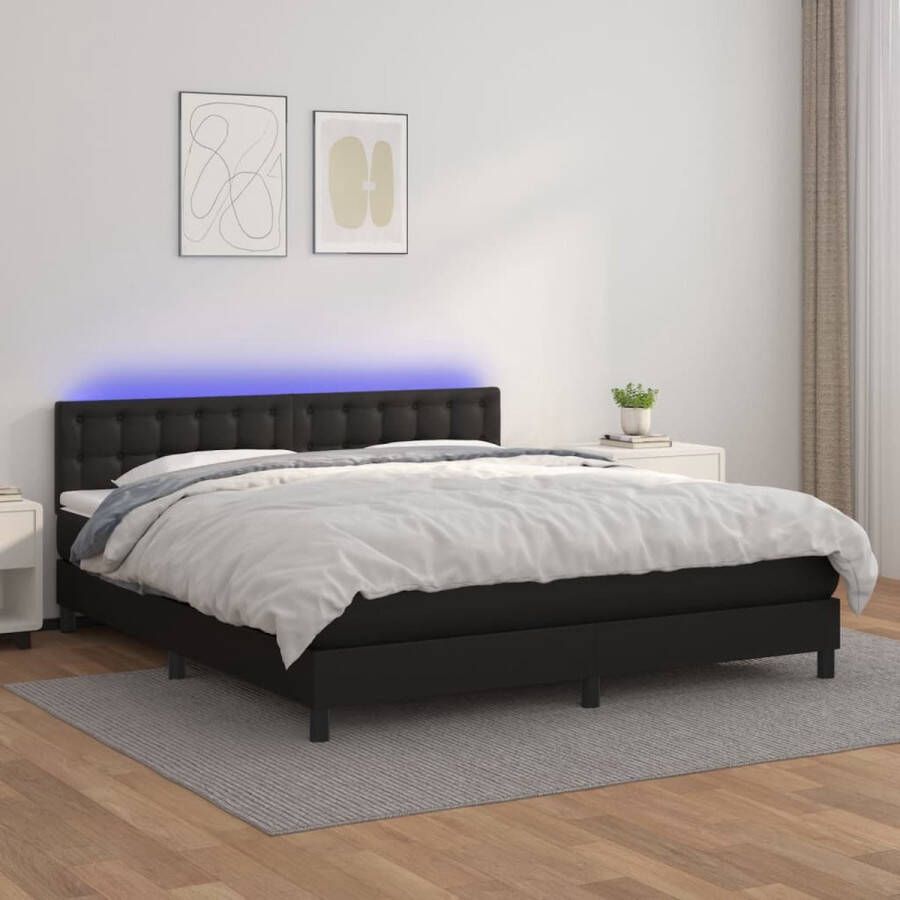 The Living Store Boxspring Bed 160 x 200 cm Kunstleer Verstelbaar hoofdbord LED-verlichting Pocketvering matras Huidvriendelijk topmatras
