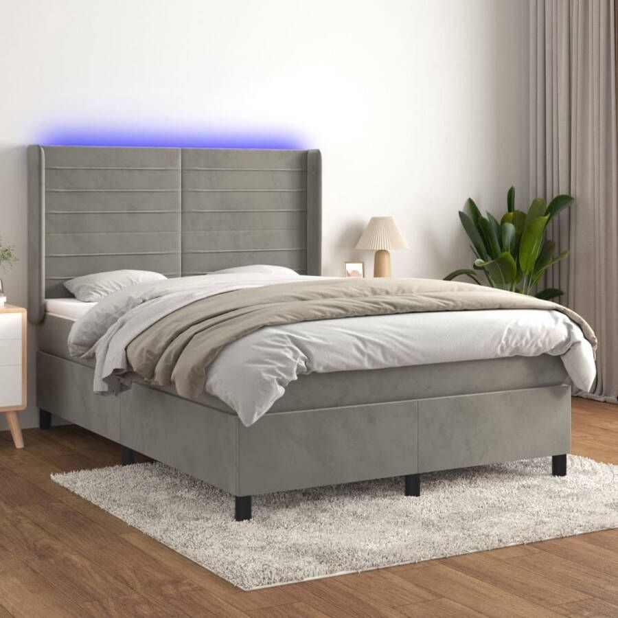 The Living Store Boxspring Bed 193 x 147 cm Lichtgrijs Fluweel