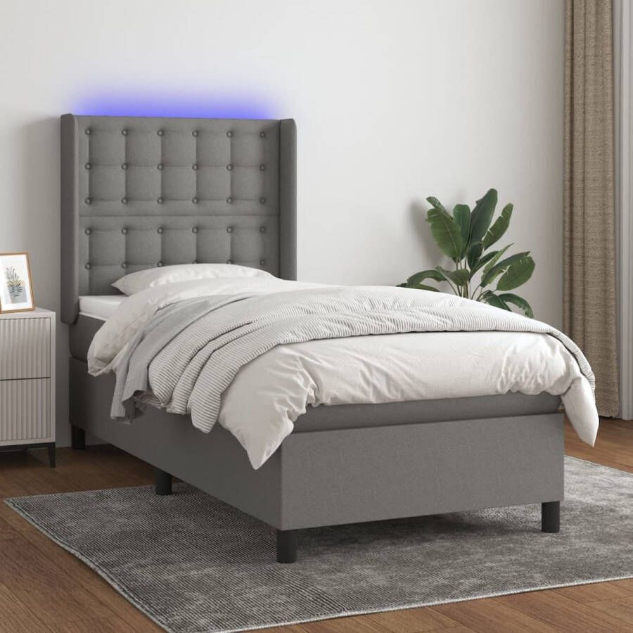 The Living Store Boxspring Bed 193x93x118 128 cm Donkergrijs Matras en Topmatras LED Verlichting