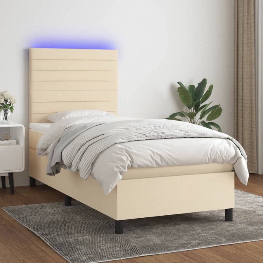 The Living Store Boxspring Bed 203 x 100 x 118 128 cm Crème Pocketvering Matras Huidvriendelijk Topmatras Kleurrijke LED