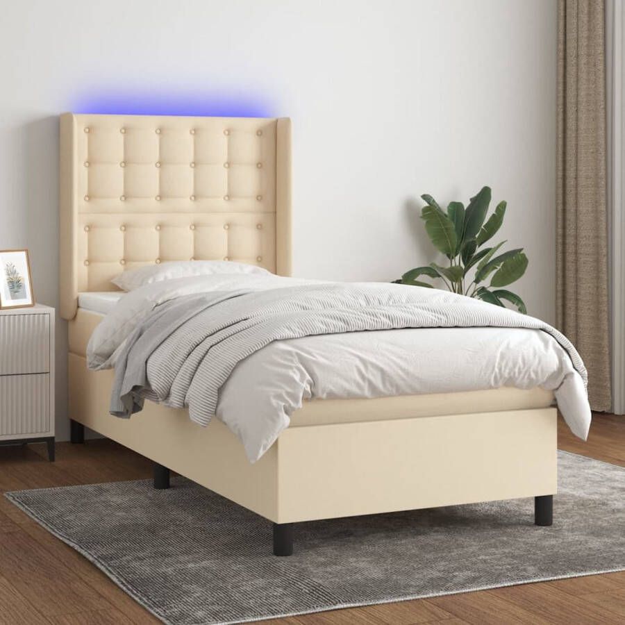 The Living Store Boxspring Bed 203 x 103 x 118 128 cm Crème Pocketvering matras Huidvriendelijk topmatras Kleurrijke LED-verlichting
