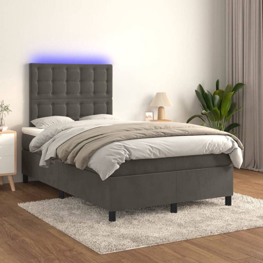 The Living Store Boxspring Bed 203 x 120 cm Fluwelen stof met verstelbaar hoofdbord LED-verlichting pocketvering matras en huidvriendelijk topmatras