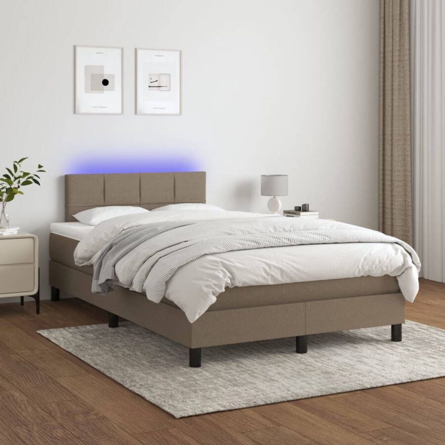 The Living Store Boxspring Bed 203 x 120 x 78 88 cm LED-verlichting Pocketvering Matras Huidvriendelijk Topmatras Taupe Inclusief montagehandleiding USB-aansluiting