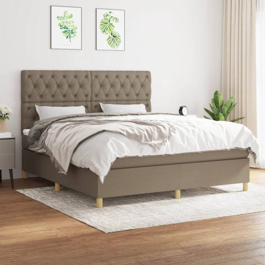 The Living Store Boxspring Bed 203 x 160 x 118 128 cm Taupe stof Pocketvering matras
