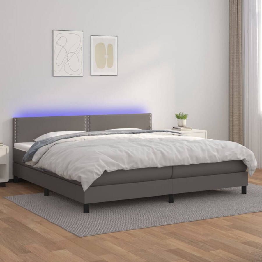 The Living Store Boxspring Bed 203 x 200 cm Kunstleer Verstelbaar hoofdbord LED-verlichting Pocketvering matras Huidvriendelijk topmatras