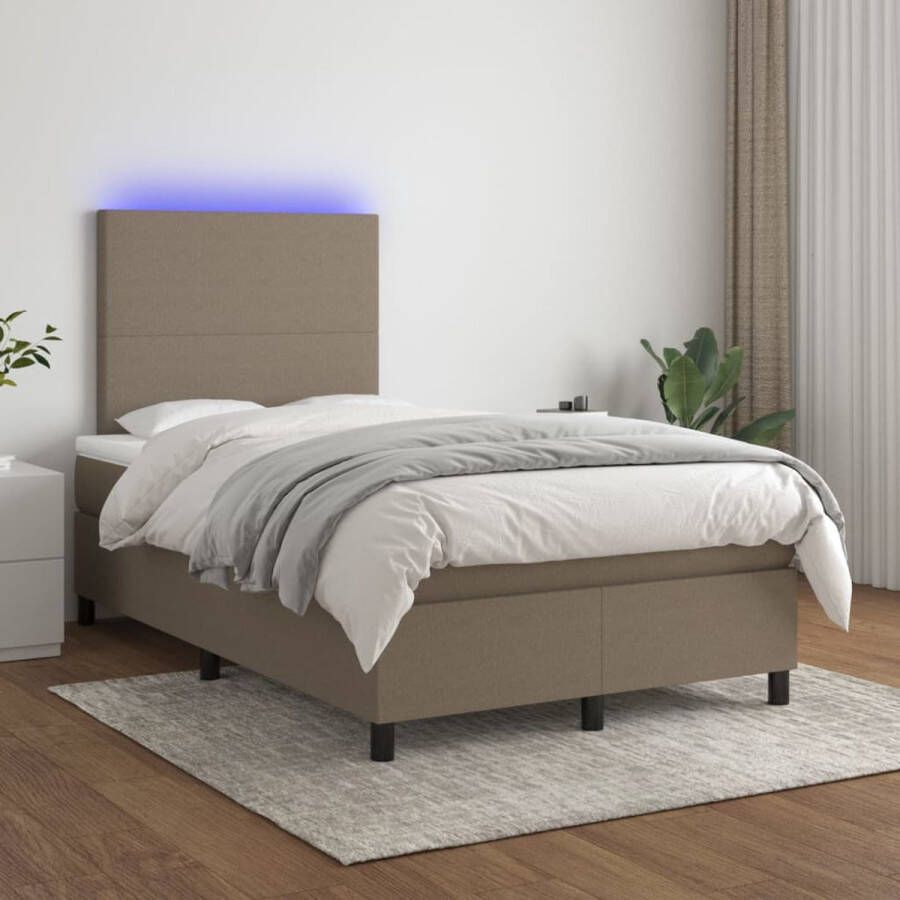 The Living Store Boxspring Bed 203x120x118 128 cm LED Stof Taupe Pocketvering