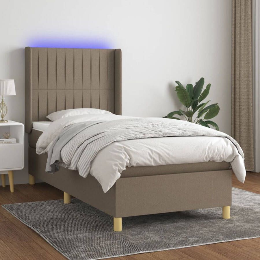 The Living Store Boxspring Bed 203x83x118 128 cm Taupe Pocketvering Matras LED-strip