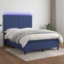 The Living Store Boxspring Bed Blauw 140 x 190 cm LED-verlichting - Thumbnail 1