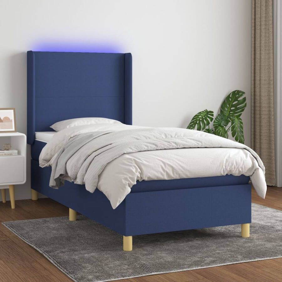 The Living Store Boxspring Bed Blauw 193x93x118 128 cm Inclusief Matras en LED