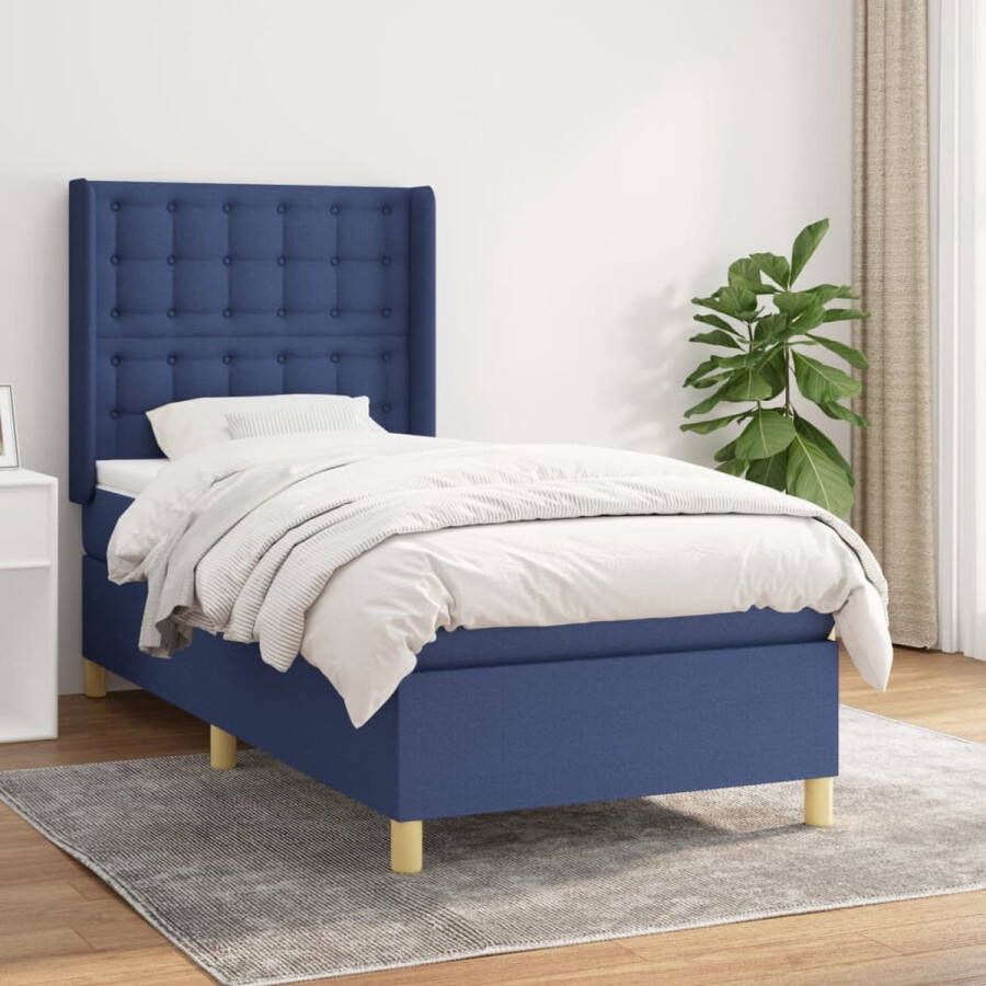 The Living Store Boxspring Bed Blauw 203 x 103 x 118 128 cm Pocketvering Matras Stof (100% polyester)