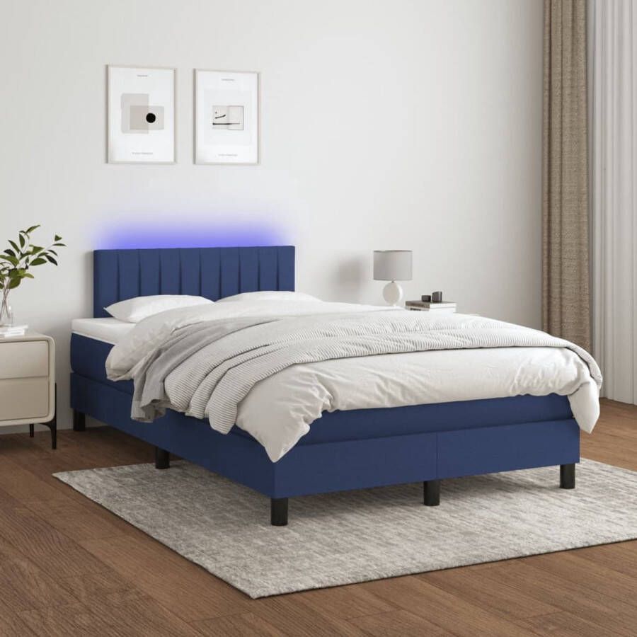 The Living Store Boxspring Bed Blauw 203 x 120 x 78 88 cm Met Verstelbaar Hoofdbord LED-verlichting en Pocketvering Matras