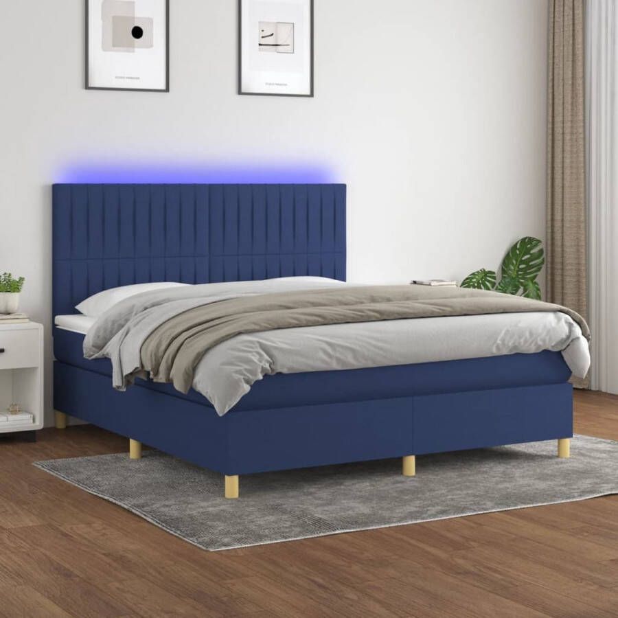 The Living Store Boxspring Bed Blauw 203 x 180 x 118 128 cm Verstelbaar hoofdbord LED-verlichting Pocketvering matras Huidvriendelijk topmatras Inclusief montagehandleiding USB-aansluiting 5 V USB-adapter niet inbegrepen