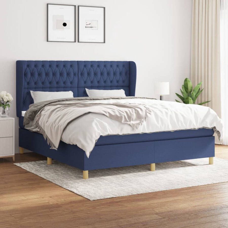 The Living Store Boxspring Bed Blauw 203 x 183 x 118 128 cm Pocketvering matras Huidvriendelijk topmatras Boxspringbed Boxspring Slaapkamerinrichting Tweepersoonsbed Blauwe Bed