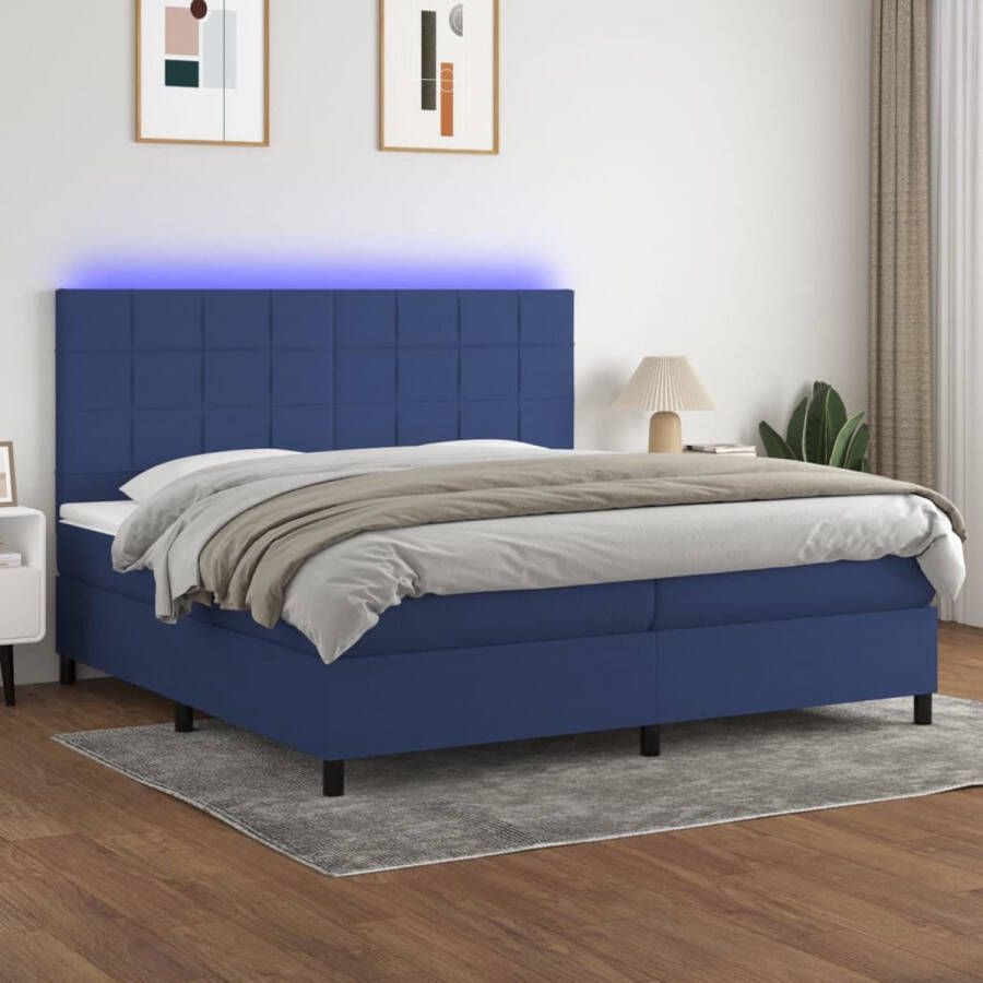 The Living Store Boxspring Bed Blauw 203 x 200 cm LED-verlichting
