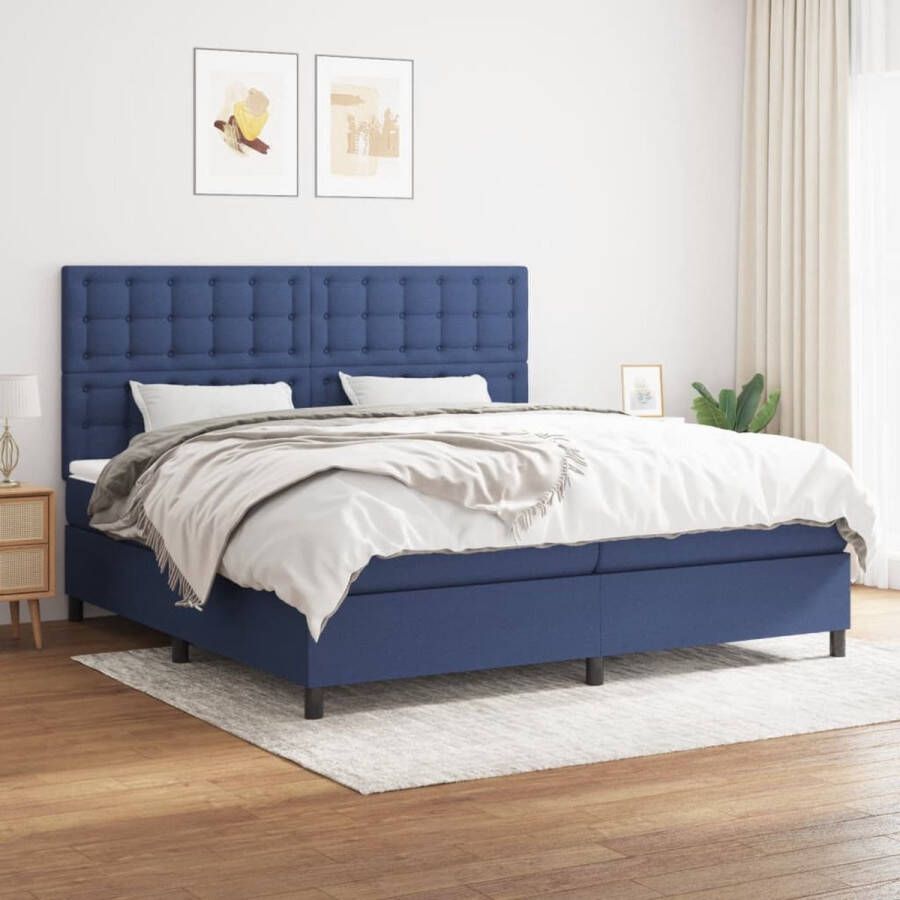The Living Store Boxspring Bed Blauw 203 x 200 x 118 128 cm Inclusief Matrassen
