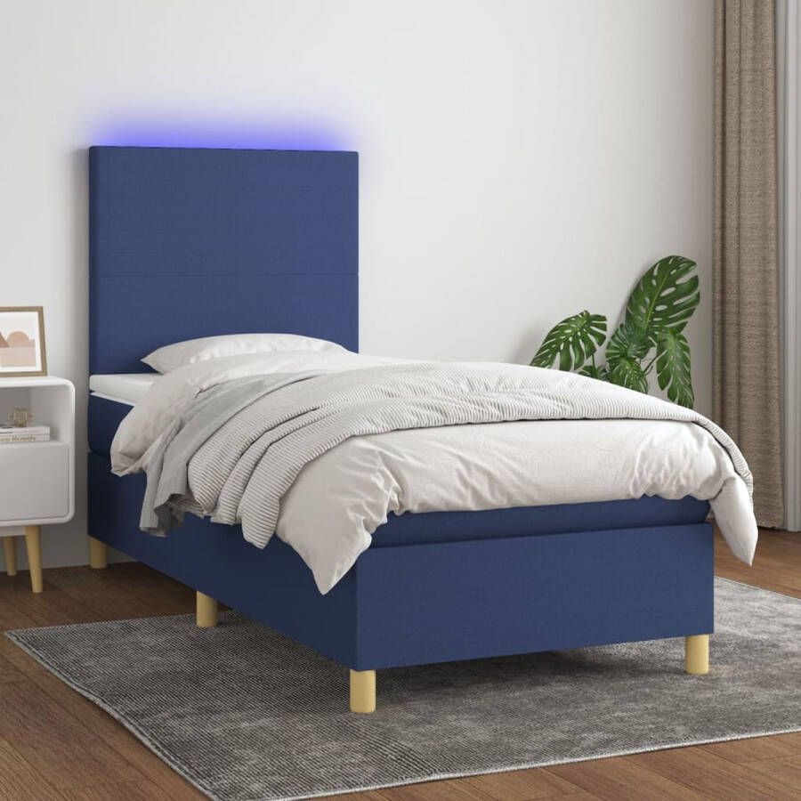 The Living Store Boxspring Bed Blauw 203 x 90 x 118 128 cm LED-verlichting