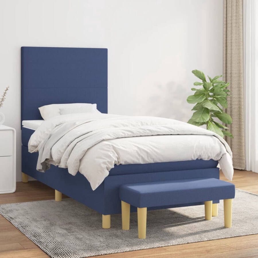 The Living Store Boxspring Bed Blauw 203x83x118 128 cm Pocketvering Matras Middelharde Ondersteuning Huidvriendelijk Topmatras Multifunctioneel Bankje