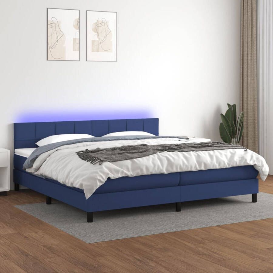 The Living Store Boxspring Bed Blue 203x200cm Adjustable Headboard LED Lights Pocket Spring Mattress Skin-Friendly Topper (- )