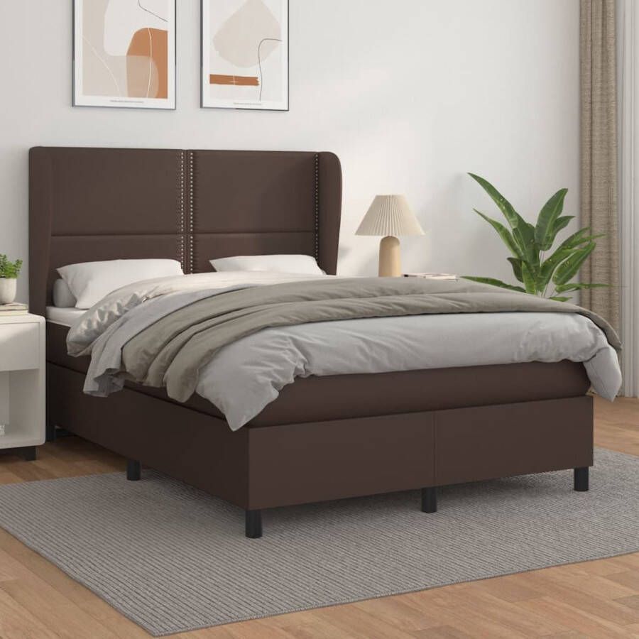 The Living Store Boxspring Bed Bruin Kunstleer 193 x 147 x 118 128 cm Pocketvering matras Huidvriendelijk topmatras