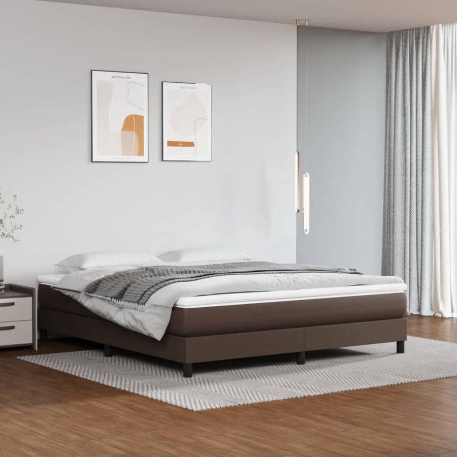 The Living Store Boxspring Bed Bruin Kunstleer 203 x 160 x 25 cm Pocketvering Matras Middelharde Ondersteuning Huidvriendelijk Topmatras