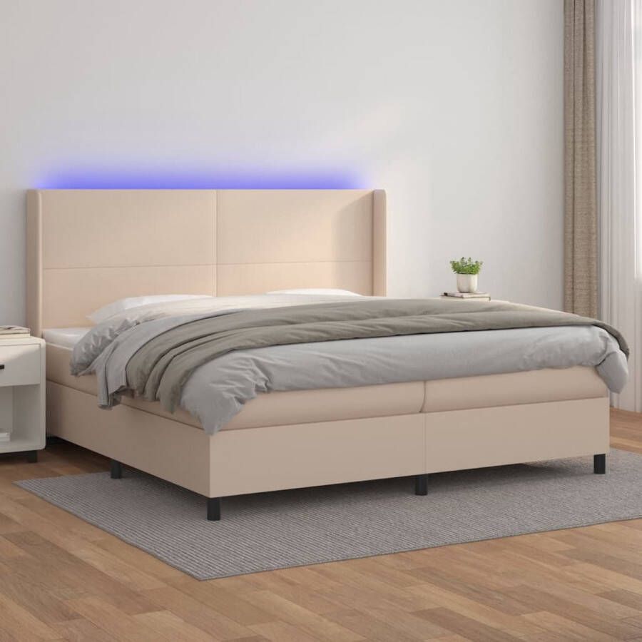 The Living Store Boxspring Bed Cappuccino Kunstleer 203 x 203 x 118 128 cm Inclusief LED en Matras